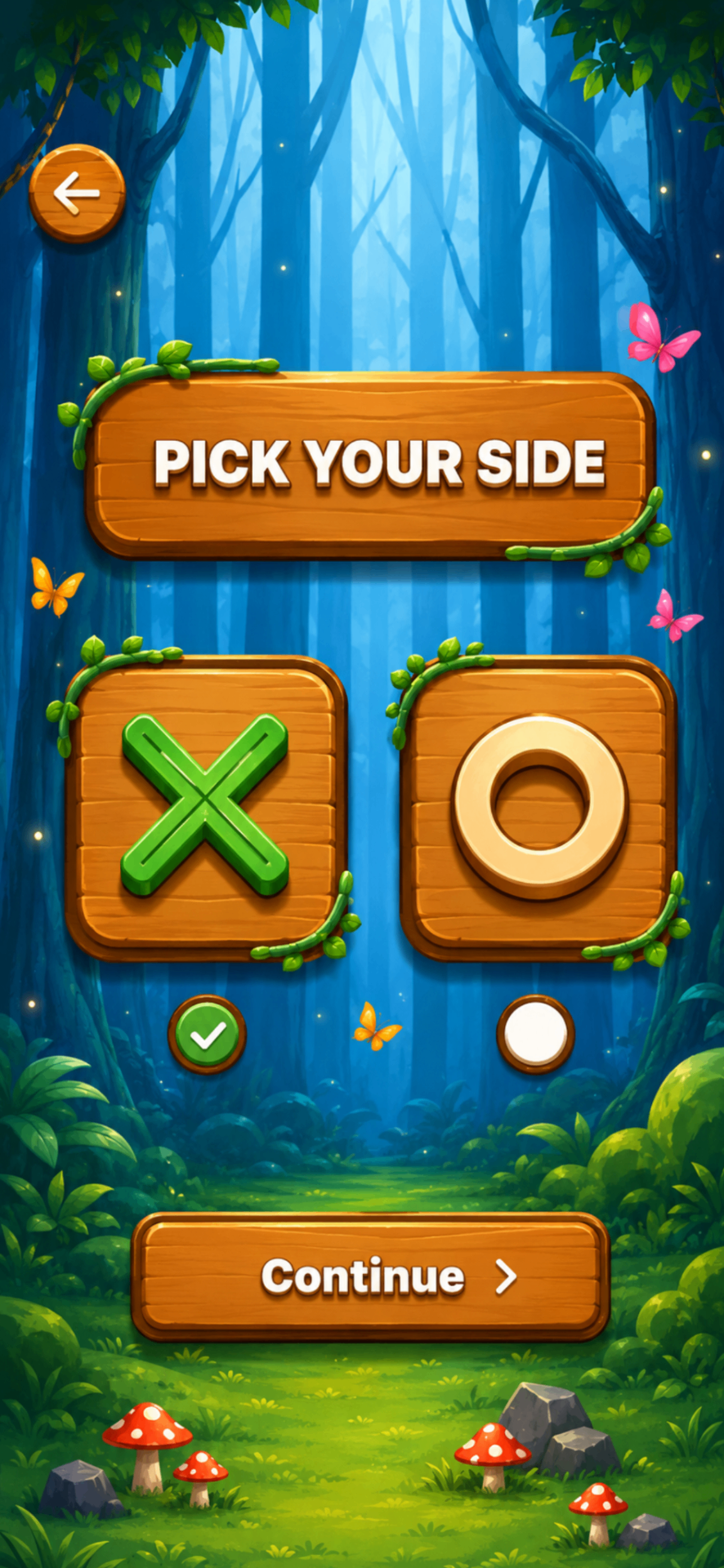 Tic Tac Toe app screenshot — Pick Your Side