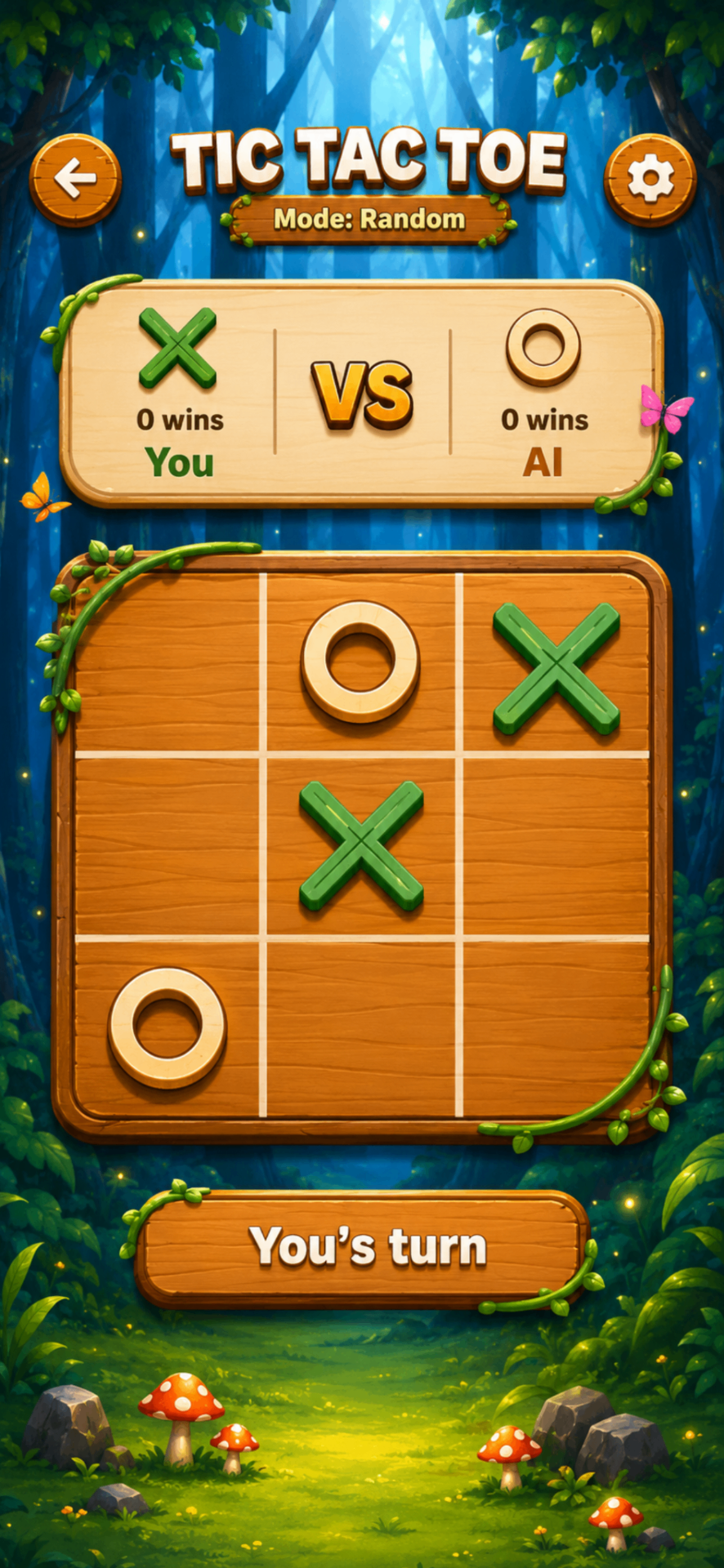 Tic Tac Toe app screenshot — Play vs AI