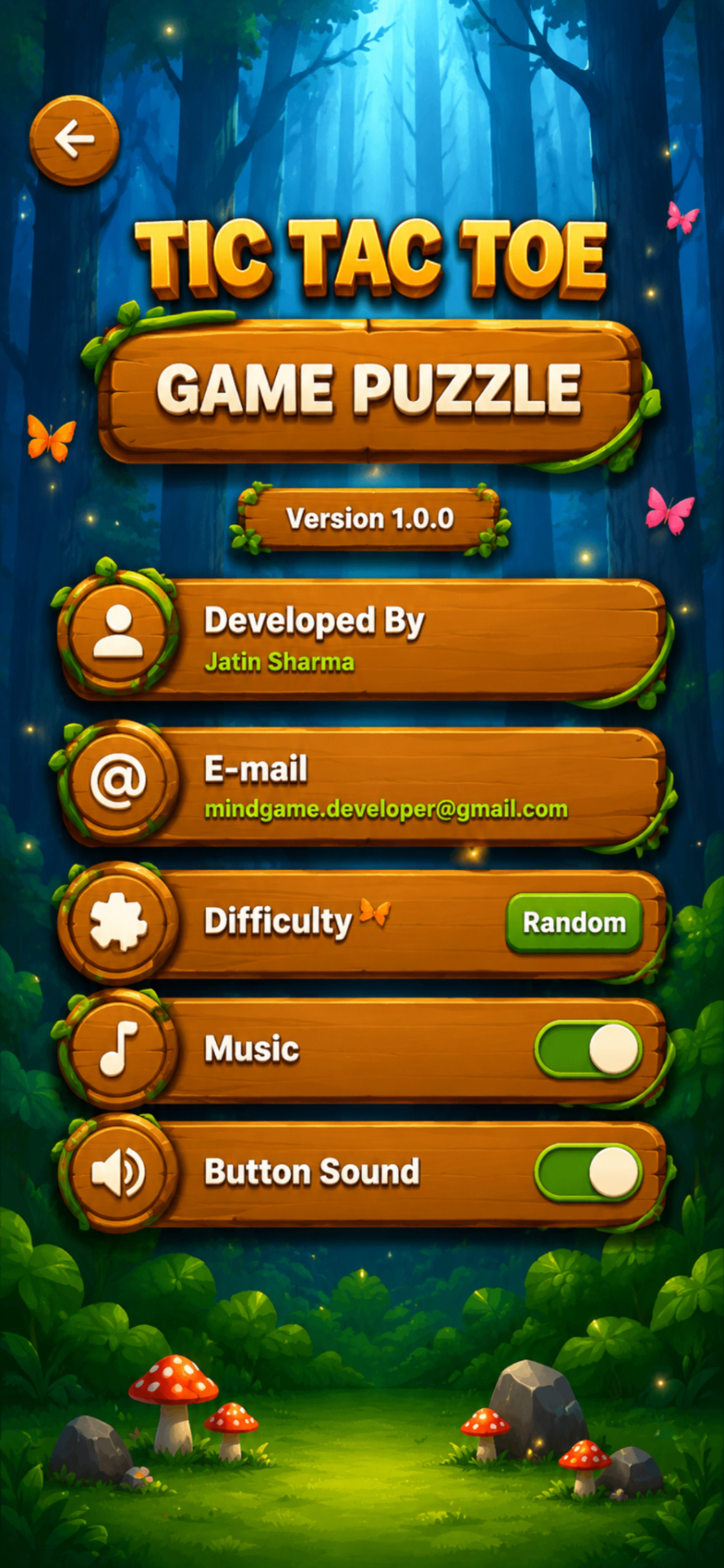 Tic Tac Toe app screenshot — Settings
